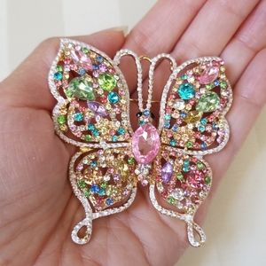 Jumbo Beautiful Multi-Color Crystals Butterfly Brooch *NWT*